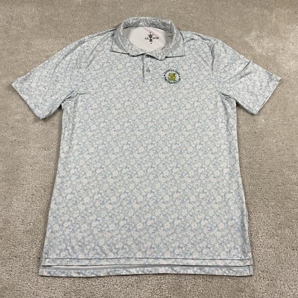 U.S. Open Polo Shirt Mens M 122nd The Country Club Golf Blue Floral Stretch - Picture 1 of 8